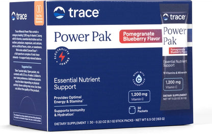 Trace Minerals Power Pak Electrolyte Powder Sachets – Pomegranate Blueberry, 30 Sachets