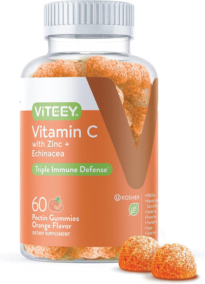 Viteey Vitamin C Gummies for Adults & Teens with Zinc and Echinacea – 60 Count