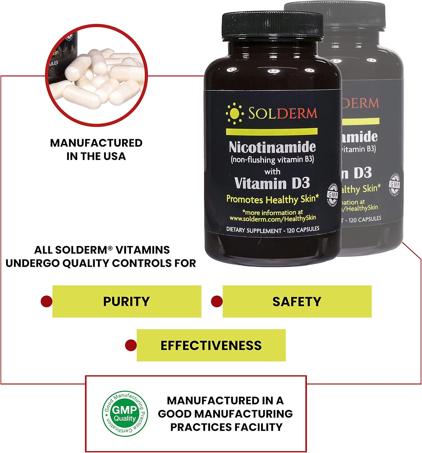 Nicotinamide Non-Flushing Vitamin B3 and D3 Supplement | 120 Capsules | 500mg - görsel 3