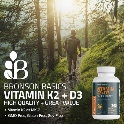 Bronson Vitamin K2 D3 (MK7) Supplement - 5000 IU D3 & 90 mcg K2 MK-7, 200 Tablets