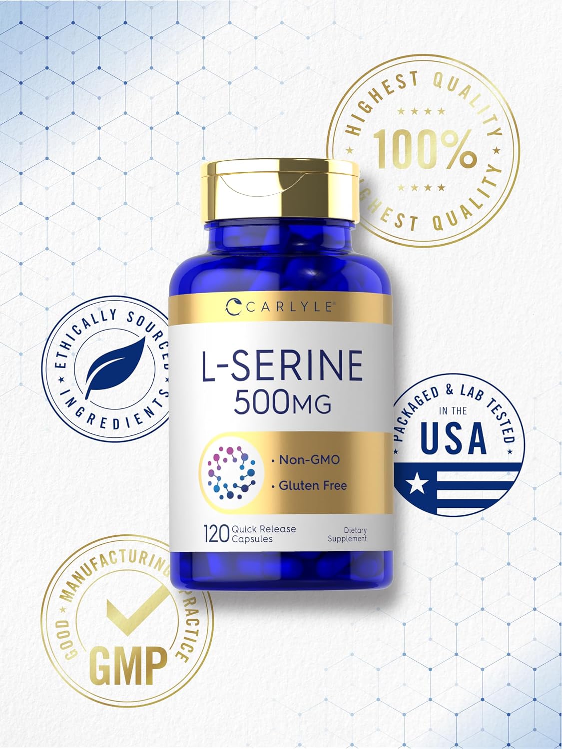 Carlyle L-Serine Capsules 500 mg | 120 Count | Non-GMO & Gluten-free Supplement - görsel 6