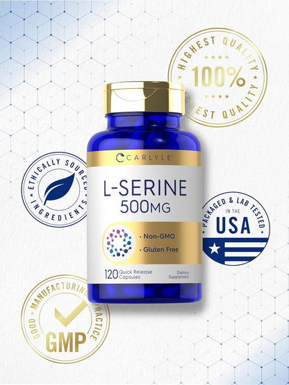 Carlyle L-Serine Capsules 500 mg | 120 Count | Non-GMO & Gluten-free Supplement