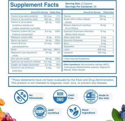 Sight Easy – Lutein, Zeaxanthin and Bilberry Eye Supplement – 60 Capsules, 3-Month Supply