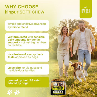 Dog Probiotics Chews – 4 Billion CFU, 6 Strains + Colostrum & Digestive Enzymes – Duck Flavour – 120 Chews