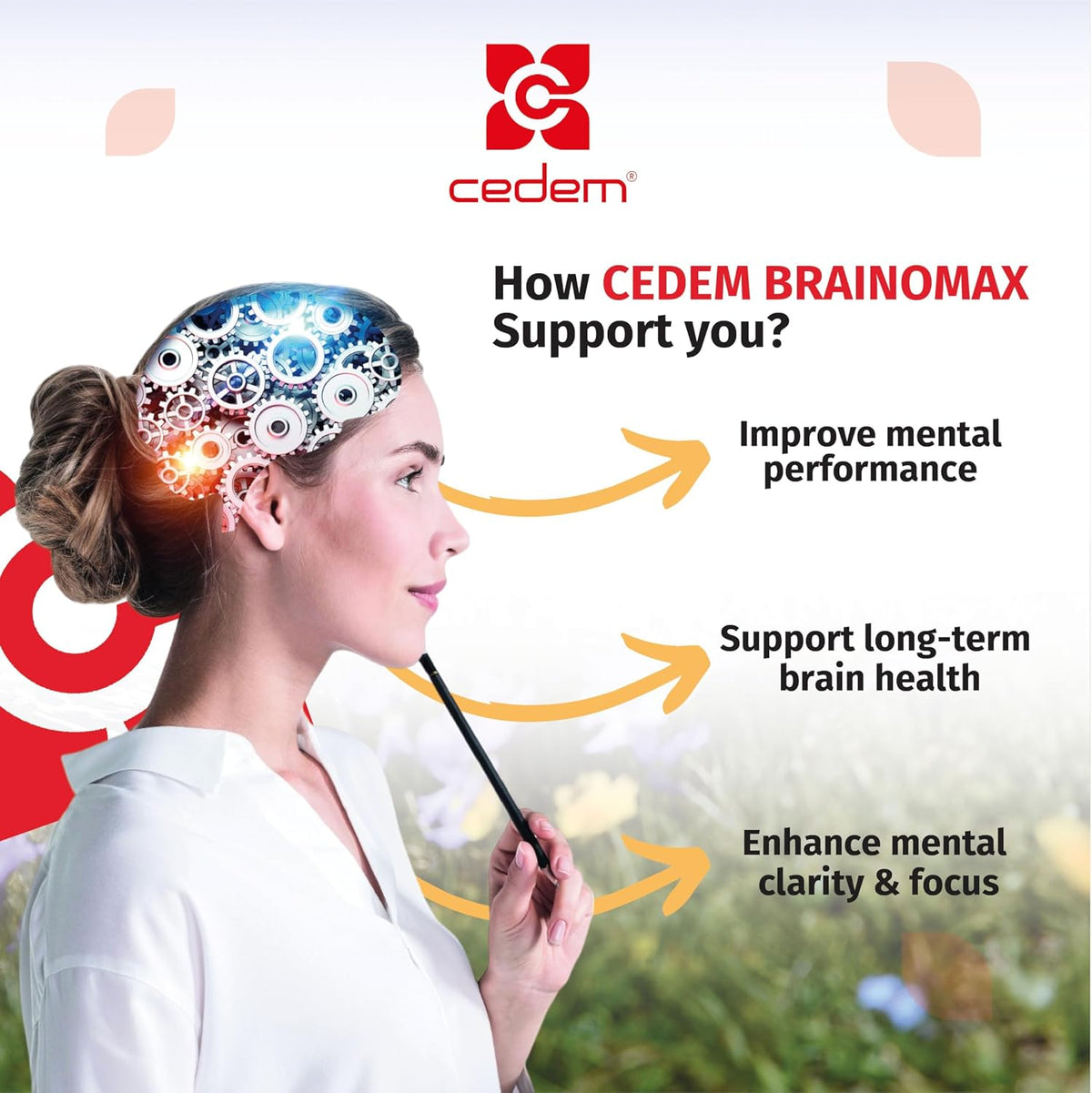 CEDEM Switzerland BRAINOMAX 20 Powder Sticks, Brain Booster Supplement, Cherry-Vanilla Flavour with Citicoline, N-Acetyl-L-Carnitine, Nootropic Brain Supplements for Memory and Focus, Cognitive Support - görsel 3