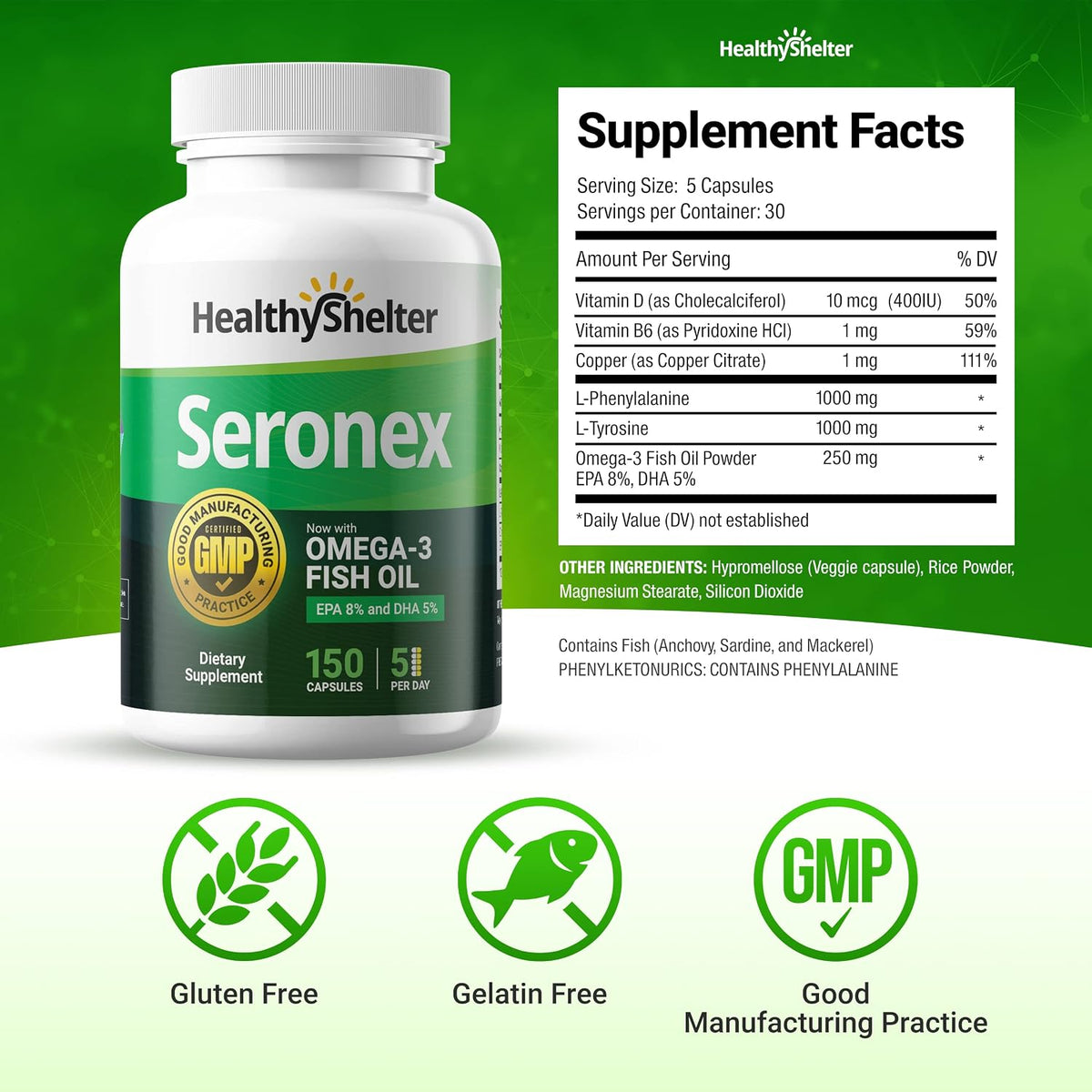 Healthy Shelter Seronex - Skin Pigmentation Food Supplement with Omega-3, Vitamin D, B6, Copper & L-Phenylalanine - görsel 3