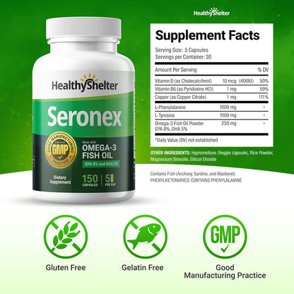 Healthy Shelter Seronex - Skin Pigmentation Food Supplement with Omega-3, Vitamin D, B6, Copper & L-Phenylalanine