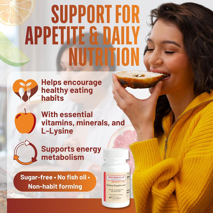 Apetigen-Plus Appetite Stimulant for Weight Gain – Multivitamin with Iron, Zinc, L-Lysine & B-Complex – Appetite Booster Tablets for Adults & Children 12+ – Sugar-Free, No Fish Oil – 60 Tablets