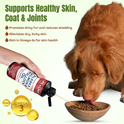 Life Line Pet Nutrition Wild Alaska Salmon & Pollock Oil – Omega 3 Supplement for Dogs and Cats in All Life Stages, 488 ml