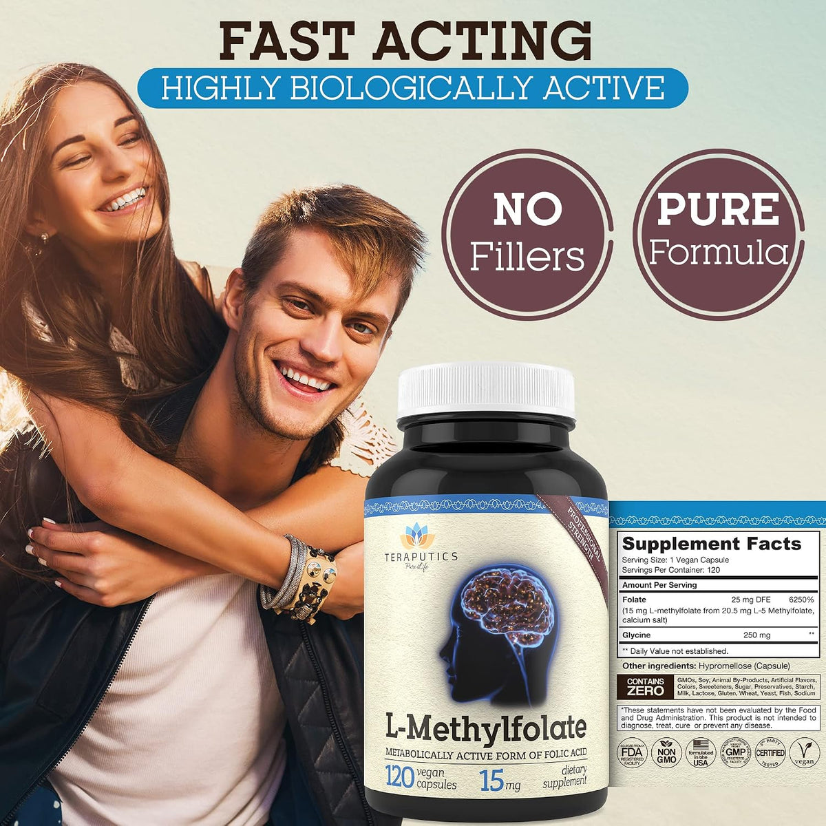 Teraputics L-Methylfolate 15mg – 120 Vegan Capsules – Active 5-MTHF Folate Supplement - görsel 6