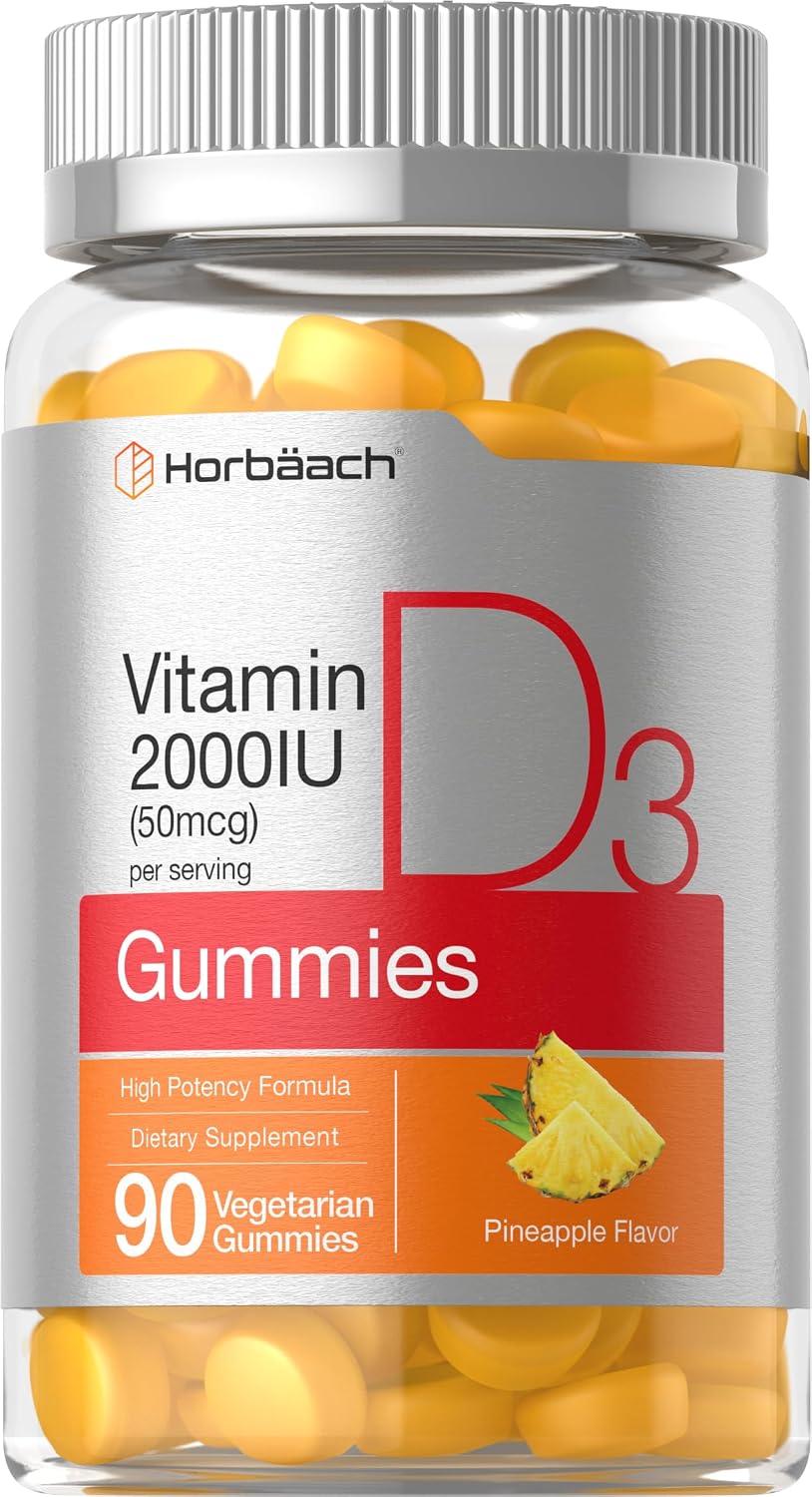 Horbäach Vitamin D3 2000 IU Gummies - Vegetarian, Pineapple Flavour, 90 Count - görsel 1
