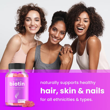 NutraChamps Sugar Free Biotin Gummies 10000mcg – High Potency for Hair, Skin & Nails, Vegan, Non-GM, Raspberry Flavour
