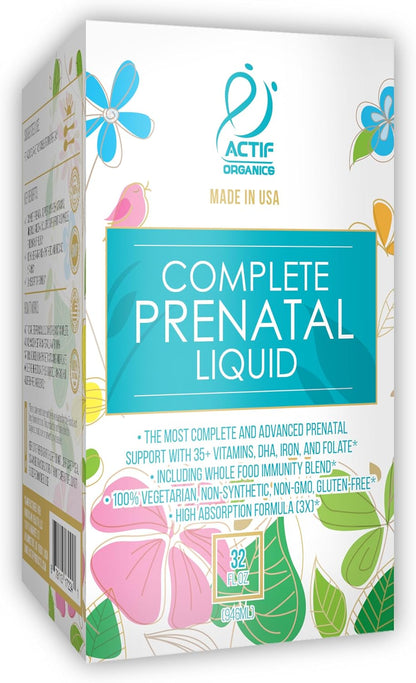 ACTIF Organic Complete Antenatal Liquid with 35+ Vitamins and Organic Herbs, with DHA and Choline, Non-GM, Made in the USA, 946ml