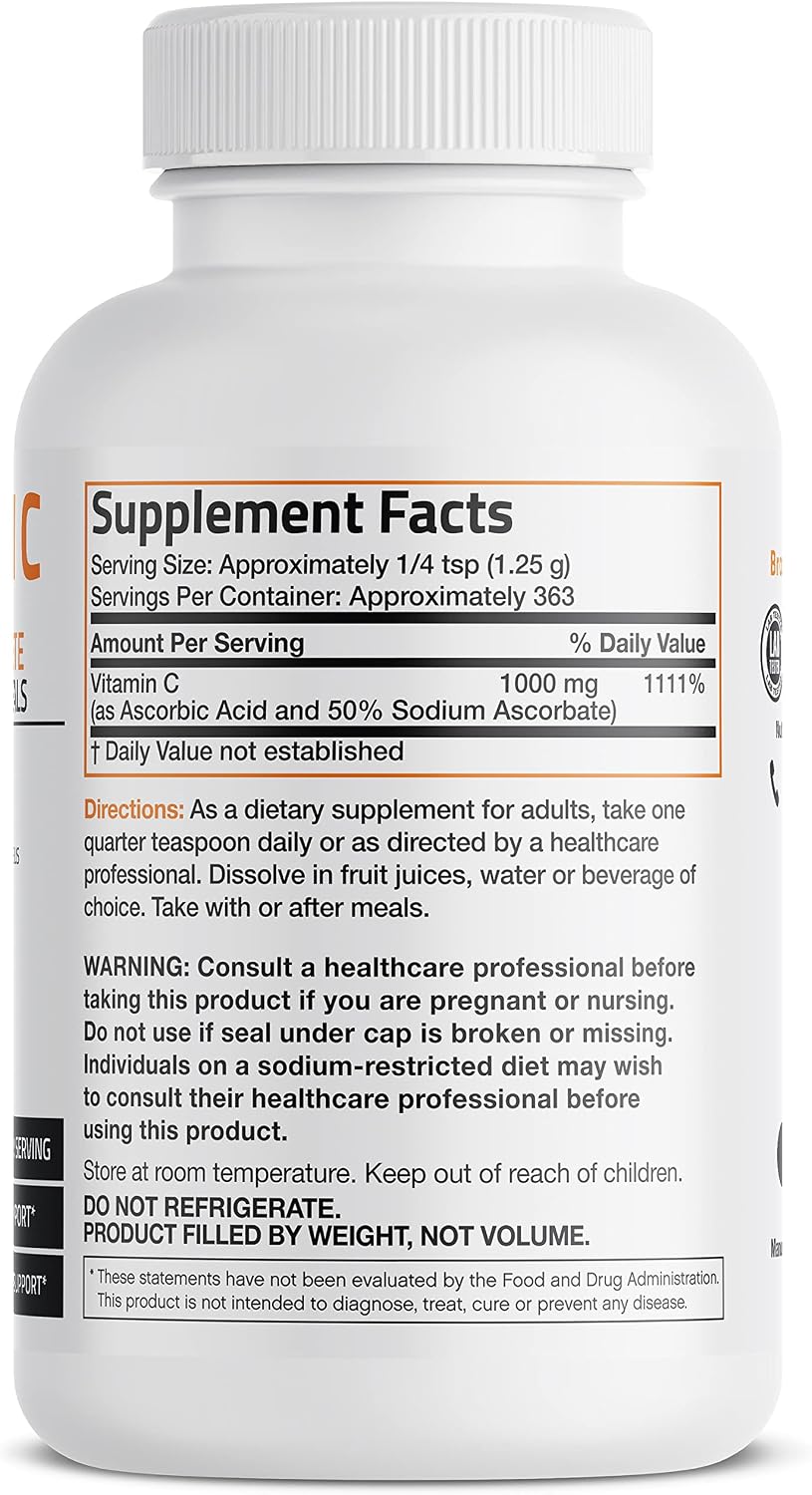 Bronson Buffered Vitamin C Powder – Ascorbic Acid with Sodium Ascorbate, 453 g - görsel 2