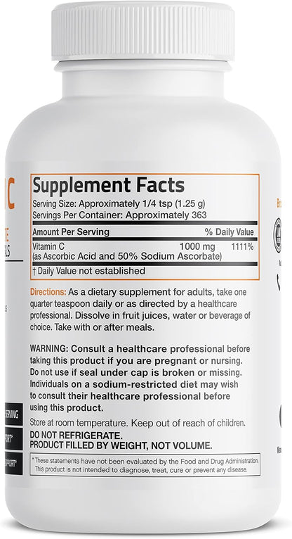 Bronson Buffered Vitamin C Powder – Ascorbic Acid with Sodium Ascorbate, 453 g