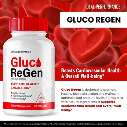 GlucoRegen Capsules, Advanced Blood Formula Glyco Optimiser Supplement Pills - Maximum Strength, All Natural Gluco Regen for Wellness & Overall Health (5 Pack)