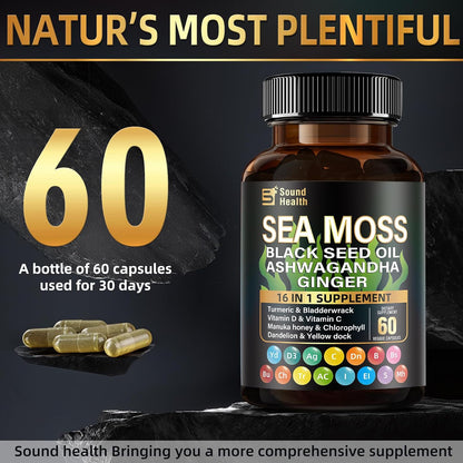 SoundHealth Irish Sea Moss Capsules for Sleep Support & Hair Growth, 16 in 1 Complex Supplement for Men & Women – Image 2