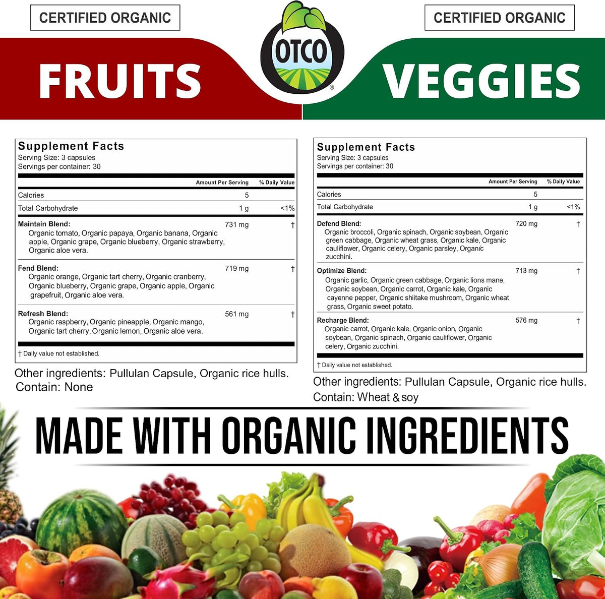 Made with Organic Fruits & Vegetables Capsules - Superfood Supplement for Women and Men - 30-Day Supply - görsel 2