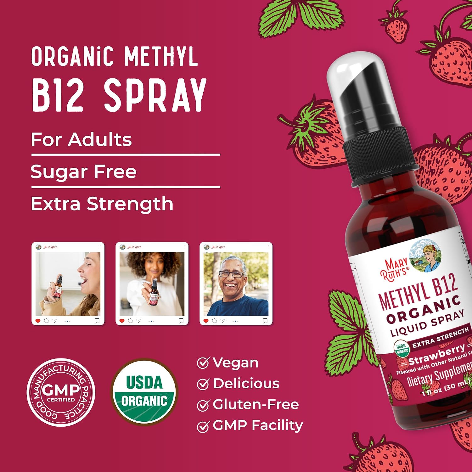 MaryRuth's Vitamin B12 Liquid Spray – USDA Organic, Methylcobalamin, 720 mcg - görsel 9
