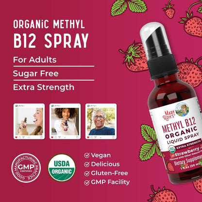 MaryRuth's Vitamin B12 Liquid Spray – USDA Organic, Methylcobalamin, 720 mcg