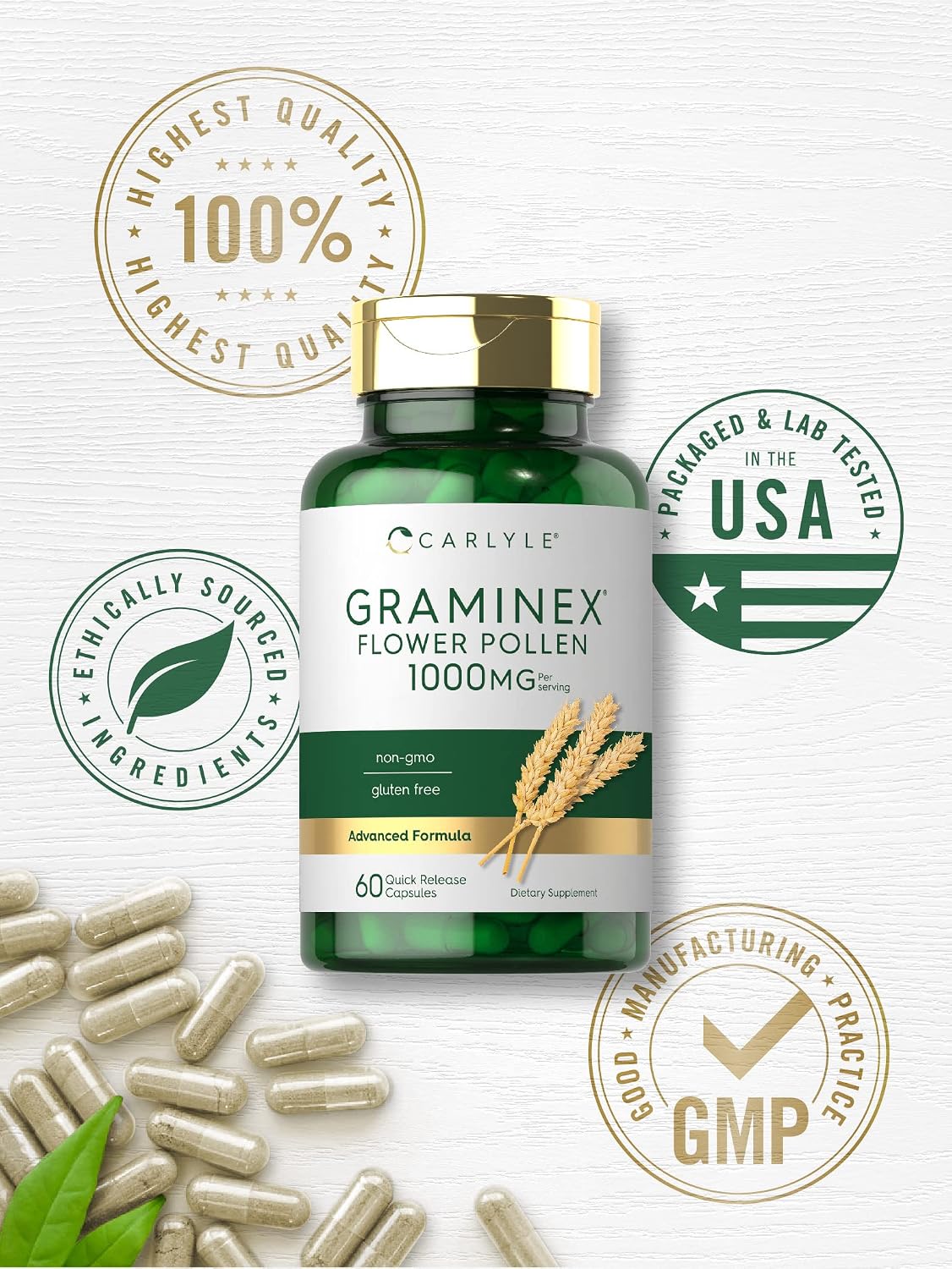 Carlyle Graminex Flower Pollen Extract 1000 mg | 60 Capsules - görsel 5