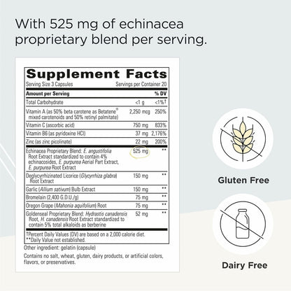 Integrative Therapeutics EHB – Immune Support Supplement with Vitamins A, C, B6, Zinc and Herbal Blend – Dairy-Free & Gluten-Free (60 Capsules)
