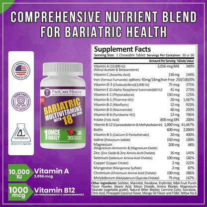 ProCare Health Bariatric Chewable Multivitamin with Iron 18mg (30 Tablets) – Fruit Punch Flavour