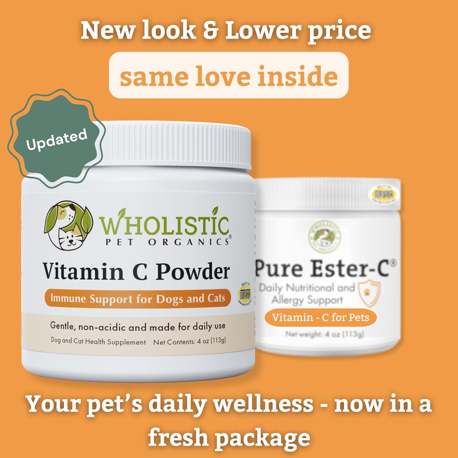 Wholistic Pet Organics Vitamin C Powder for Dogs & Cats - Allergy & Itch Relief - Immune Support - 113 g (113 Servings) - görsel 2