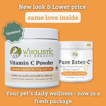 Wholistic Pet Organics Vitamin C Powder for Dogs & Cats - Allergy & Itch Relief - Immune Support - 113 g (113 Servings)