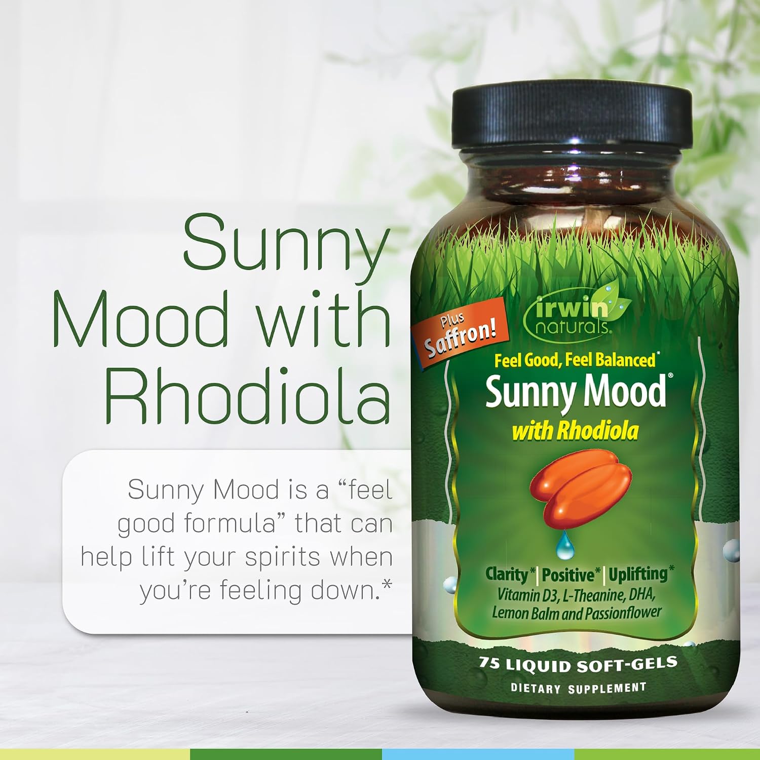 Irwin Naturals Sunny Mood Emotional Balance & Mood Support | with Rhodiola + Lemon Balm + Saffron | 75 Liquid Soft-Gels - görsel 5