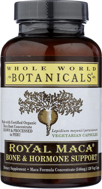 Whole World Botanicals Royal Maca Bone Support Capsules – Herbal Supplement with Vitamin D3, K2 & Magnesium – 120 Vegan Capsules