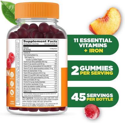 Lifeable Multivitamin with Iron for Adults - 13 Essential Vitamins and Minerals - Berry Flavour - 90 Gummies