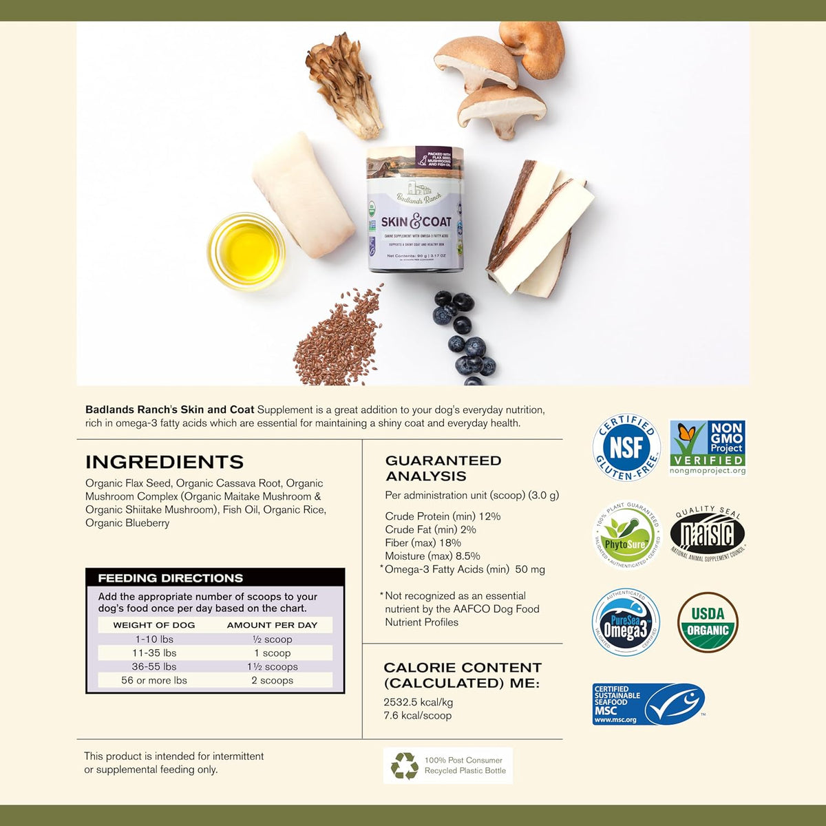 Badlands Ranch Skin & Coat Canine Supplement – Omega-3, Organic Ingredients, Powder for Dogs (30 Scoops) - görsel 3