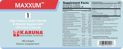 Karuna MAXXUM 1 - High-Potency Multivitamin Without Iron - 180 Vegetable Capsules