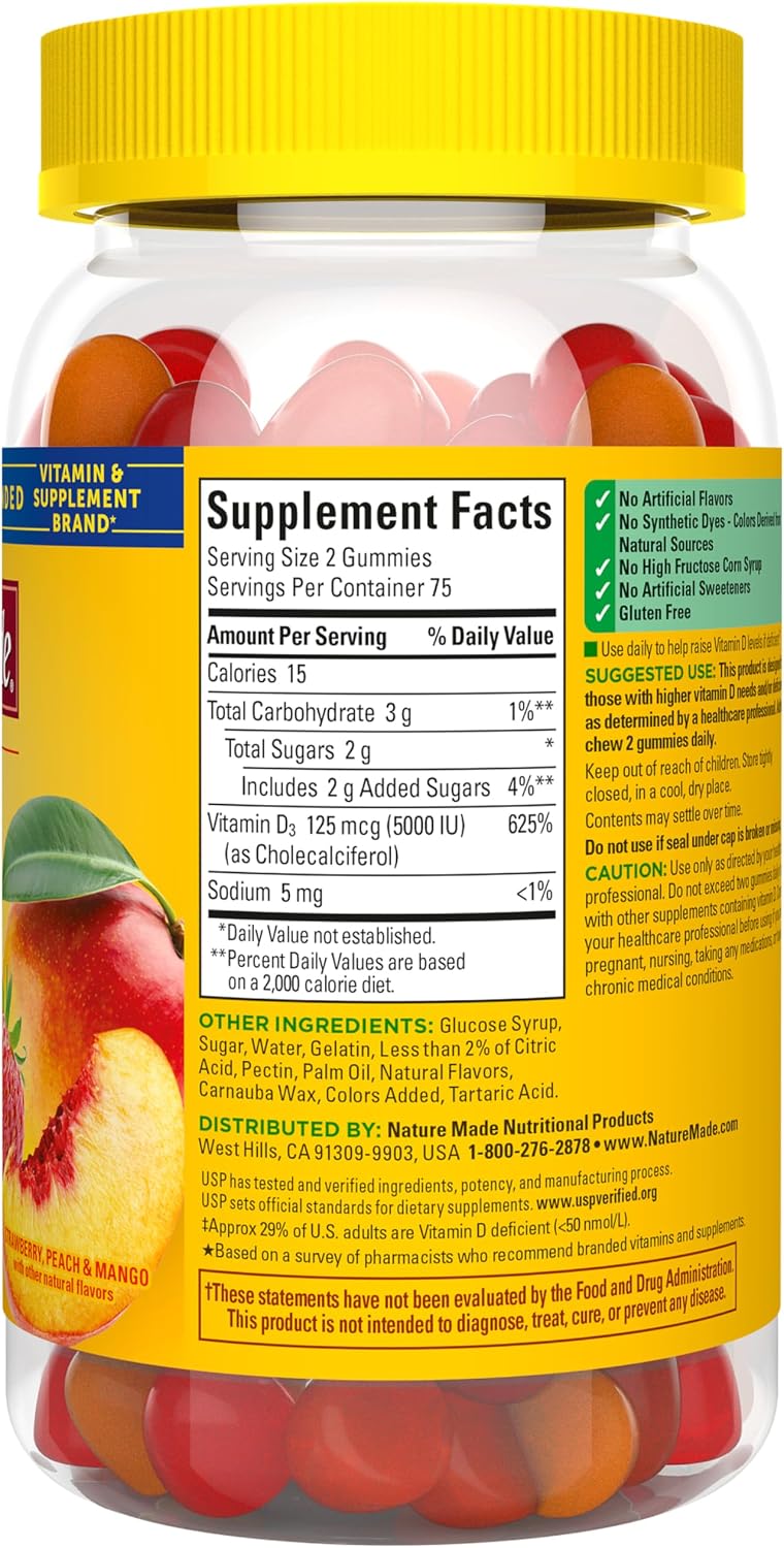 Nature Made Vitamin D3 5000 IU Gummies, Extra Strength, 150 Gummies - görsel 8