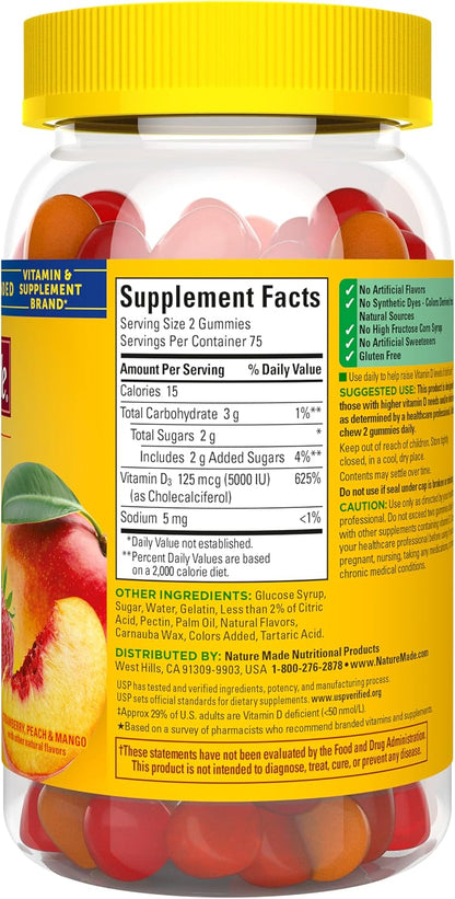 Nature Made Vitamin D3 5000 IU Gummies, Extra Strength, 150 Gummies