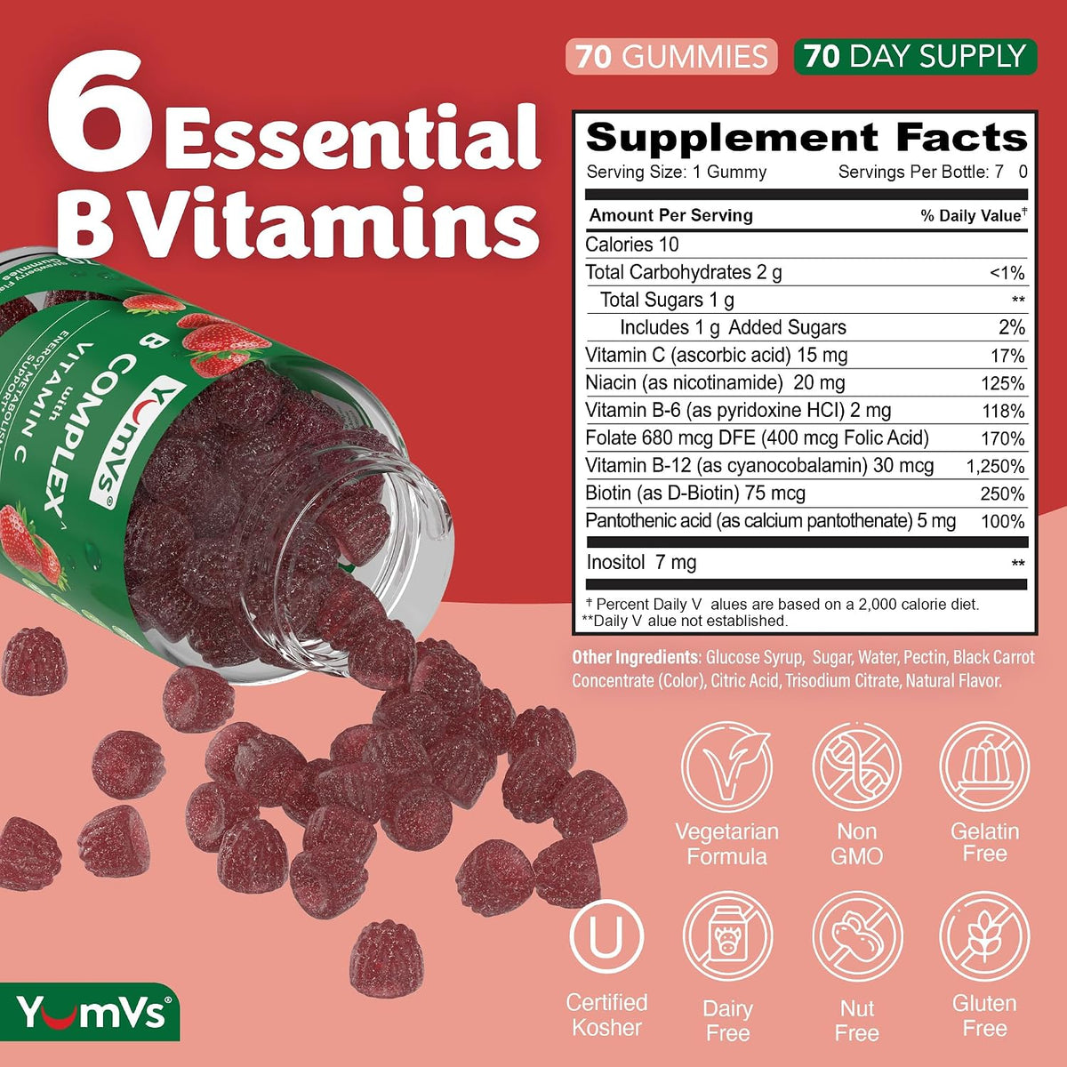 YUM-V'S B Complex Gummies with Vitamin C - 70 Count (2 Pack) - görsel 3
