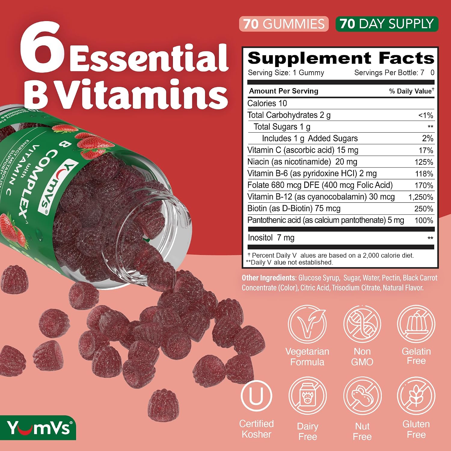 YUM-V'S B Complex Gummies with Vitamin C - 70 Count (2 Pack) - görsel 3