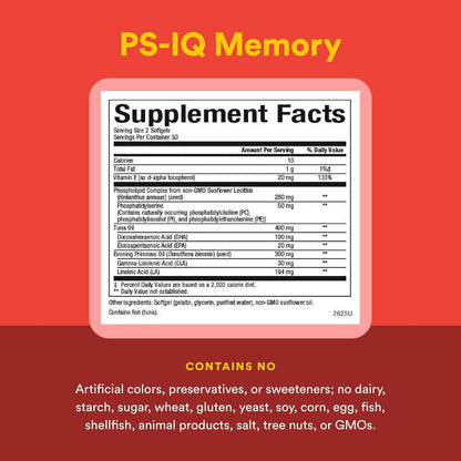 Natural Factors PS-IQ Memory 25mg – Supports Healthy Brain Function – 60 Soft Gels