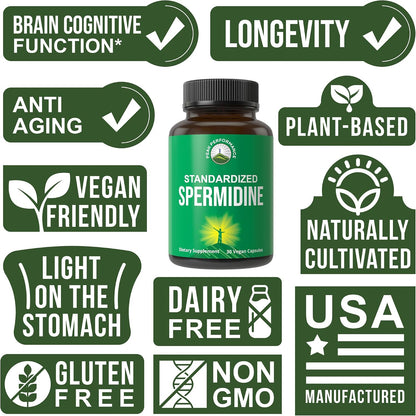 Spermidine Supplement – 99% Spermidine Trihydrochloride, Ultra High Strength, Vegan Capsules for Healthy Ageing