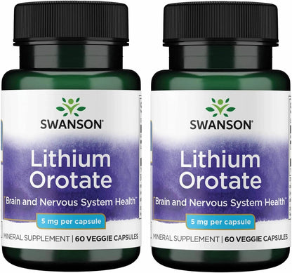 Swanson Lithium Orotate – 5 mg Elemental Lithium (2 x 60 Vegetable Capsules)