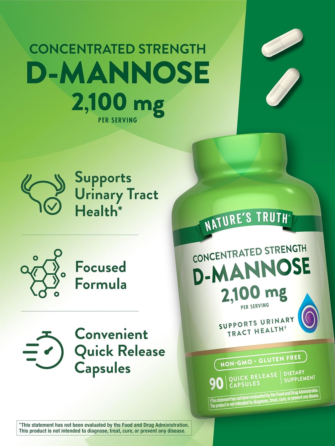 Nature's Truth D-Mannose, 2100 mg, 90 Capsules - görsel 5