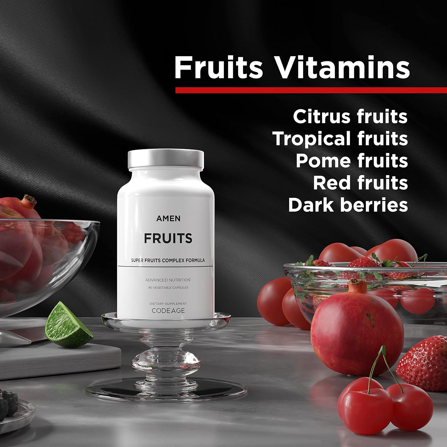 Amen Fruits, Daily Fruits Vitamins Supplement - Over 20 Whole Fruit Extracts - Non-GMO - 90 Capsules - görsel 3