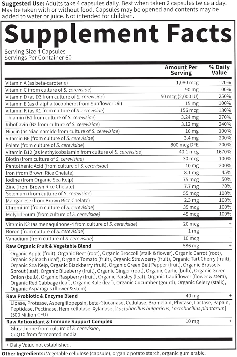 Garden of Life Vitamin Code Women's Multivitamin with Iron and Folate – Whole Food Women’s Vitamins with Probiotics, Digestive Enzymes, Immune Support, Non-GMO, Gluten-Free, Kosher, 240 Capsules - görsel 5