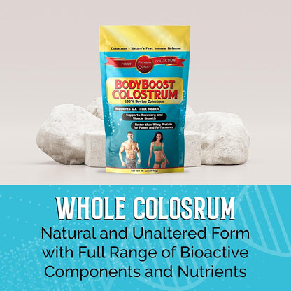 BodyBoost Whole Colostrum, 100% Bovine Colostrum Powder, Immune Support with Immunoglobulin and Lactoferrin, Grass Fed Colostrum for Gut Health, 454 g