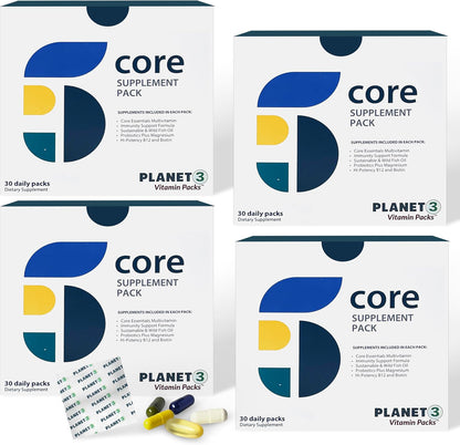 Planet 3 Vitamin Packs – Daily Multivitamin for Men & Women with Omega 3, Probiotics and More, 120 Packs