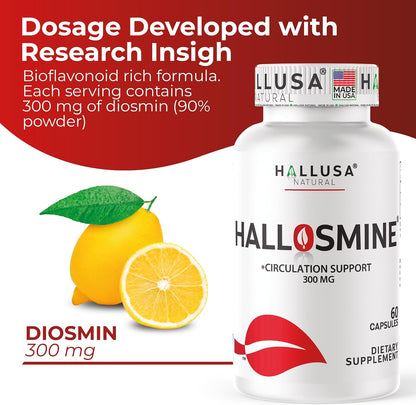 Hallusa Natural Diosmin Circulation – Vein & Circulation Support Supplement (300 mg, 60 Capsules)