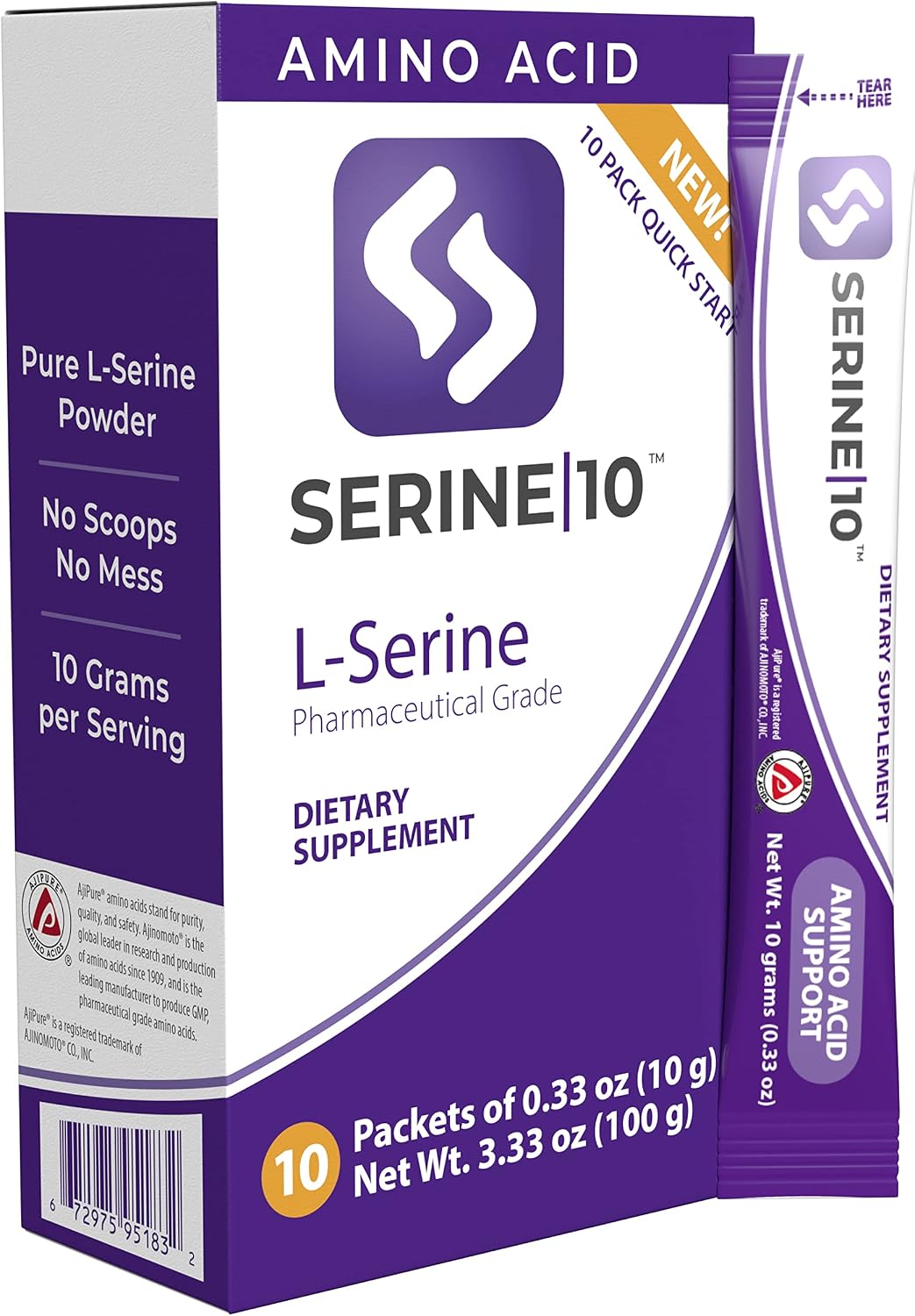 SERINE10 L-Serine Nootropics Sachets - Supports Brain Health, Memory and Focus - 10 Premeasured Powder Sachets with 10 g (10000 mg) of Pure L-Serine - görsel 3