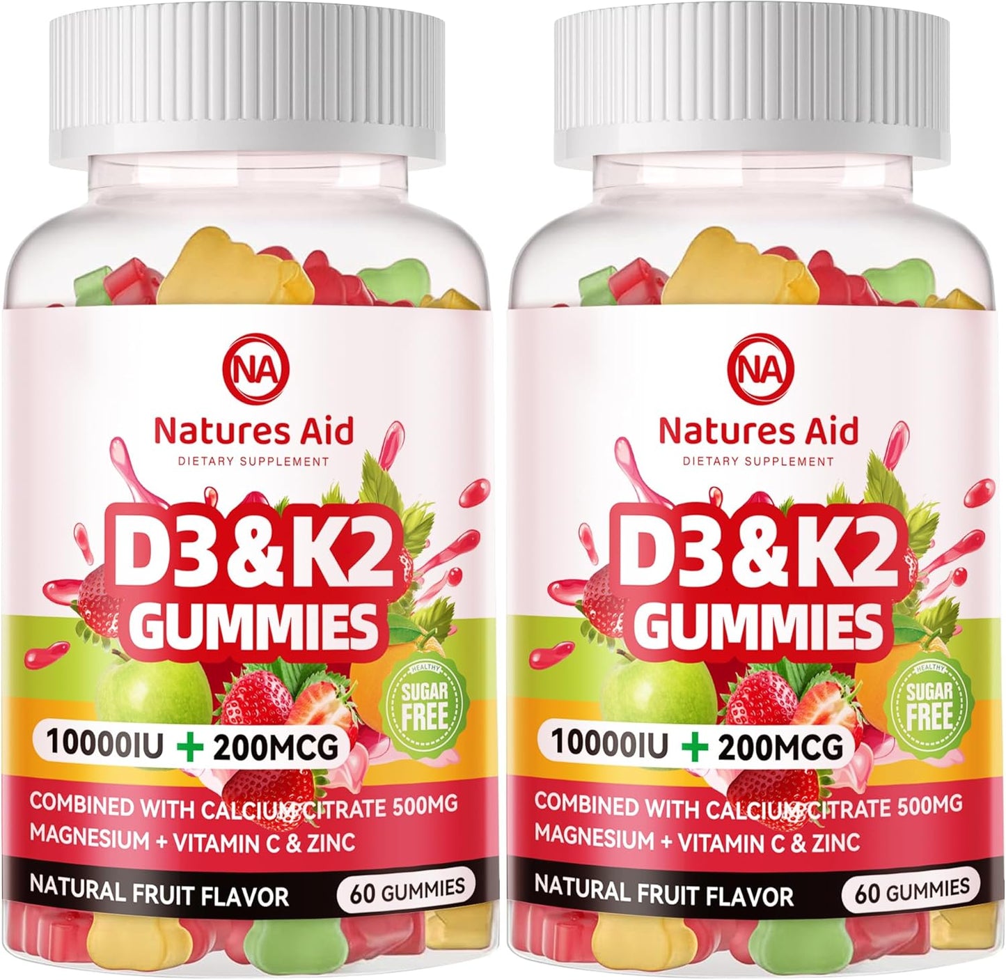 Natures Aid Sugar-Free Vitamin D3 K2 Gummies with Calcium, Magnesium, Vitamin C & Zinc, Extra Strength - 120 Gummies - görsel 1