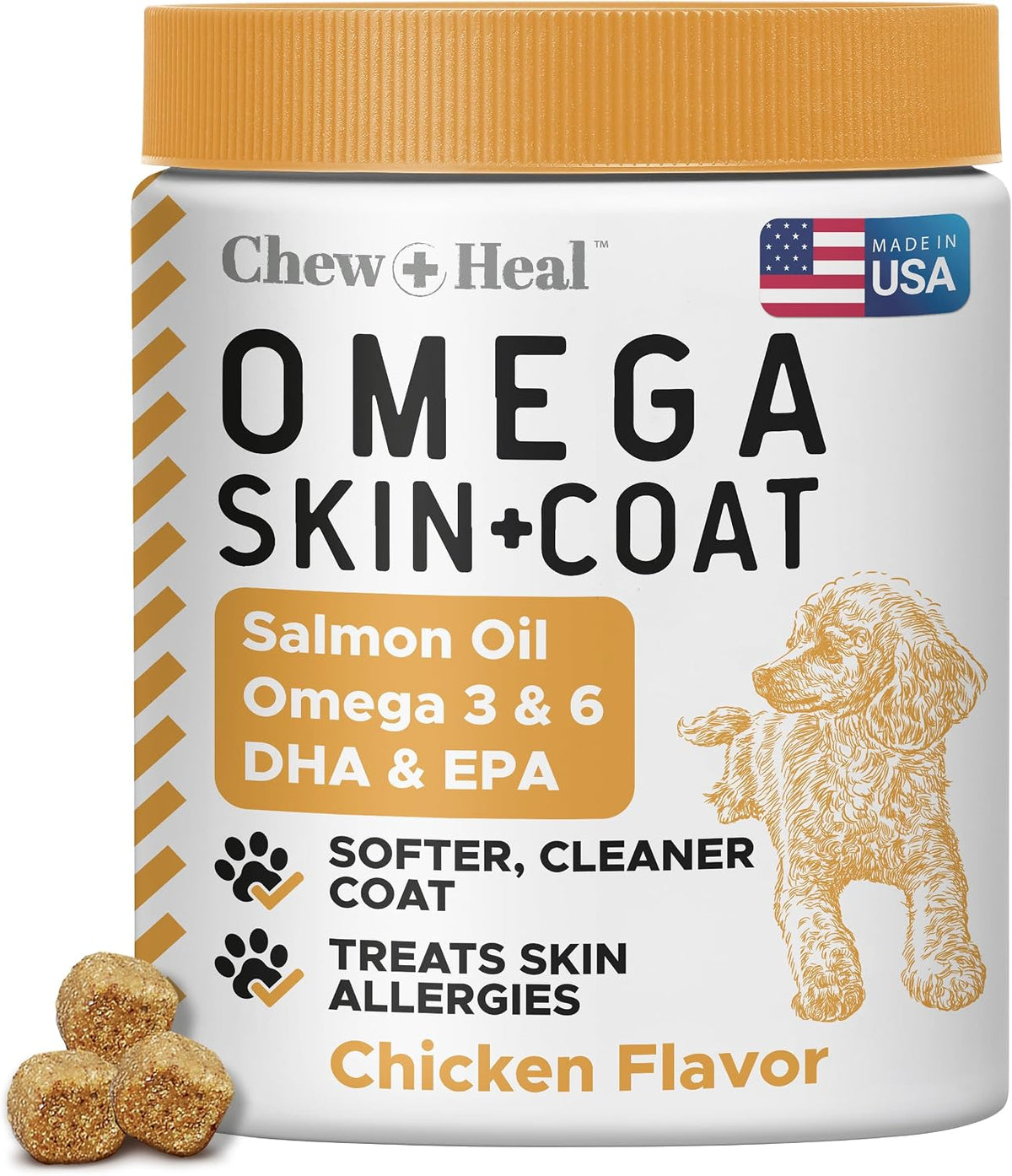 Omega-3 Fish Oil for Dogs, 180 Soft Chews - Salmon Oil Skin & Coat Supplement, Dog Allergy & Itch Relief, Hot Spots, Anti-Shedding - EPA & DHA Fatty Acids - Peanut Butter Flavour - Made in the USA - Chew + Heal - görsel 8